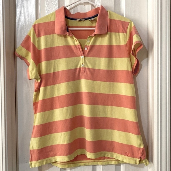 Women’s Izod polo shirt peach and yellow stripe size XL - Picture 1 of 3